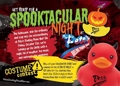 Pete's Dueling Piano Bar Halloween 2025 costume parties in Austin, Fort Worth, Frisco, Houston and Rosemont Illinois
