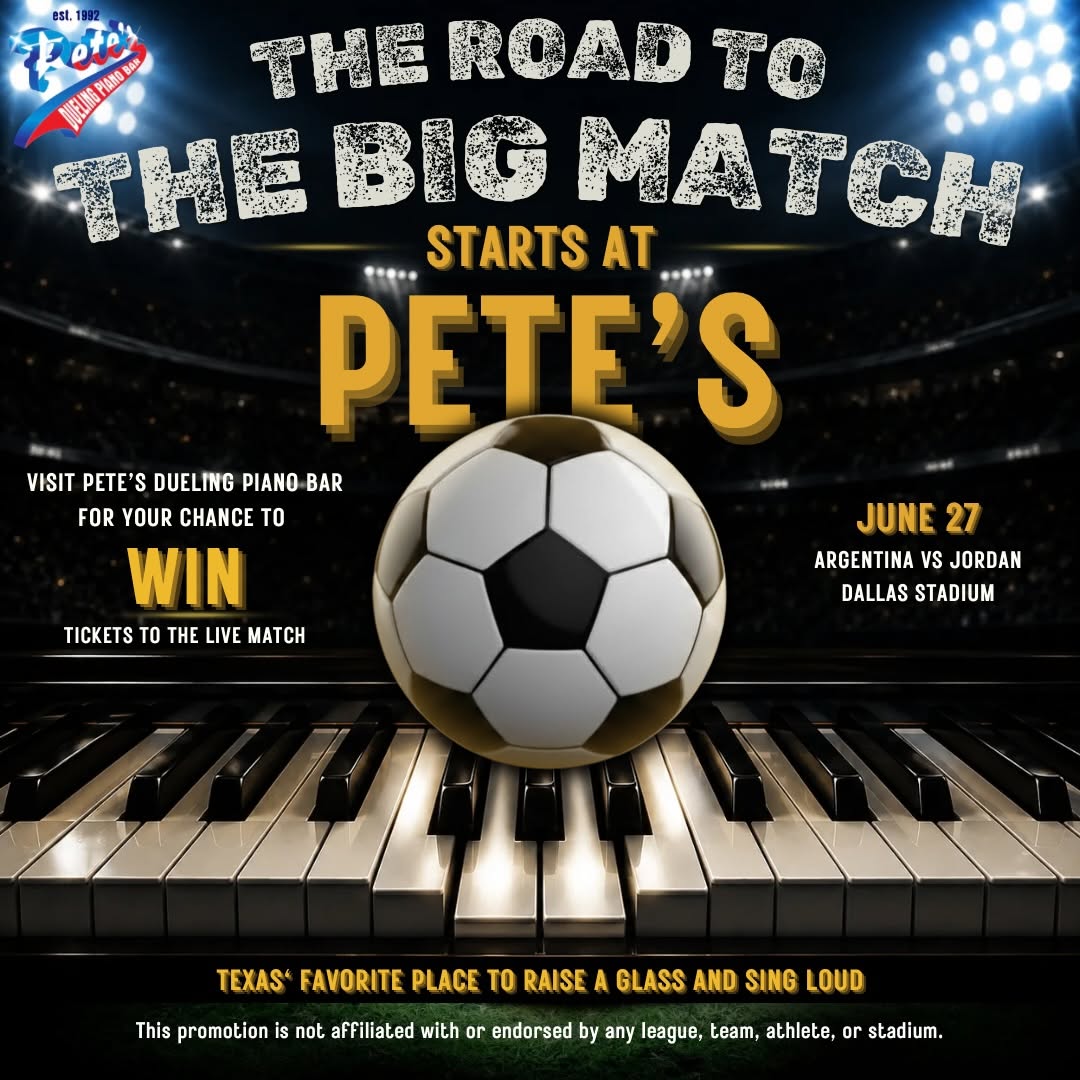 701030888_18321127921262448_4317250719407323398_n pete's dueling piano bar in Frisco - nightlife when fans are in Dallas Fort Worth to cheer their favorite soccer team playing at AT&T Stadium in Arlington TX in June and July 2026