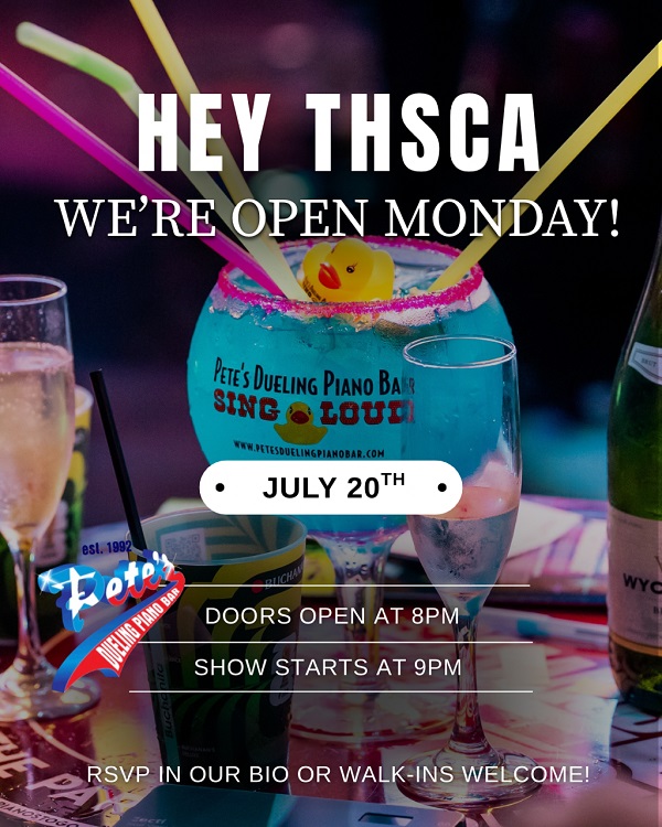 image of blue drink with plastic duck in it from Pete's Dueling Piano Bar in Houston - to promote nightlife on Monday July 20 2026 to attendees of the THSCA convention in Downtown Houston